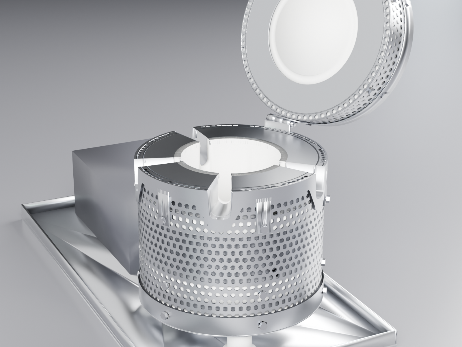 Heat-N-Clean glass oven with the lid open, showing the ceramic chamber